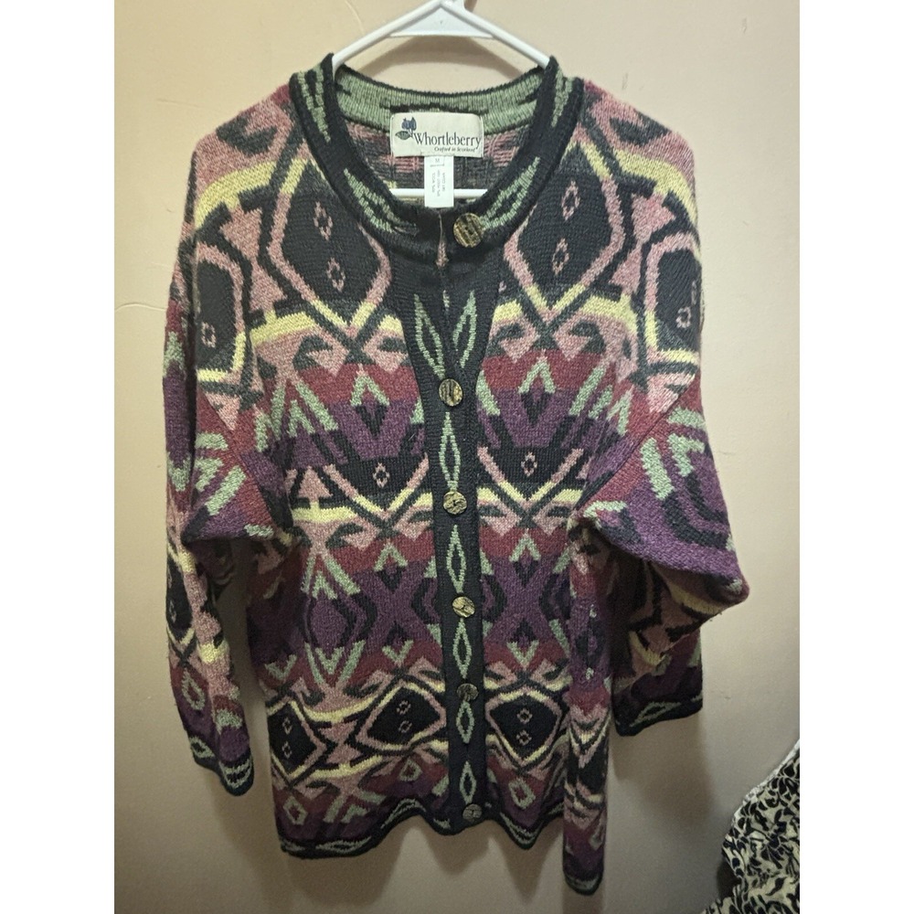 Whortleberry 99% Wool Sweater Coat Indian Aztec Hippy Grunge Size Med Boho Warm